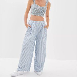 American Eagle Striped Wide Leg Pants - Cotton, Linen